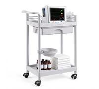 VEVOR Carrello Medico a Due Ripiani con Ruote e Cassetto Portata Max 50 kg | per Cliniche Ospedali Saloni di Bellezza Laboratori, con Contenitore Portaoggetti e Vassoio per Rifiuti, Struttura Stabile