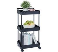 VEVOR Carrello Multiuso 3 Ripiani a Rotelle Carrello Portaoggetti 370x355x761 mm Ruote Bloccabili Carico Max. 45kg, Carrello Mobile Materiale PP Portaoggetti Salvaspazio per Ufficio Cucina Colore Nero