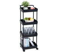 VEVOR Carrello Multiuso 4 Ripiani a Rotelle Carrello Portaoggetti 370 x 355 x 1065mm Ruote Bloccabili con Maniglia, Carrello Mobile Materiale PP Portaoggetti Salvaspazio per Ufficio Cucina Colore Nero