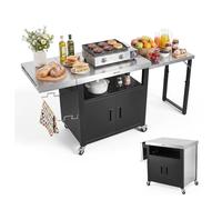 VEVOR Carrello per Barbecue Tavolo da Esterno, Tavolo con Ruote per Barbecue Preparazione Cibi da Esterno con Ripiano in Acciaio Inox, Stazione Mobiletto Preparazione da Giardino, Piano Lavoro 190 cm