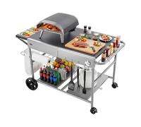 VEVOR Carrello per Griglia da Esterno da 925 x 595 x 25 mm, Tavolo da Cucina Mobile con 4 Contenitori per Spezie, Ruote, Coperchi, Ganci, Tavoli per la Preparazione del Barbecue per Cucina, Cortile