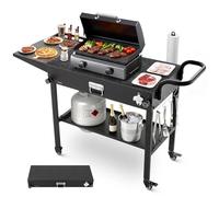 VEVOR Carrello per Griglia da Esterno Tavolo da Griglia da 787 x 432 mm Pieghevole per Esterni con Porta Fazzoletti, Ganci, Ruote, Tavolino Laterale, Tavoli per la Preparazione del Barbecue