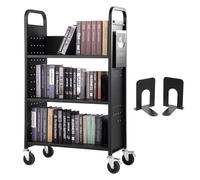 VEVOR Carrello per Libri, Carrello 3 Ripiani Nero da Biblioteca Carico Max. 150kg, Carrello da Libreria Biblioteca Ripiani Piatti a Forma di L Ruote Bloccabili 790 x 385 x 1250 mm, Scaffali a Ruote