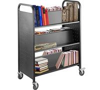 VEVOR Carrello per Libri, Carrello per Biblioteca da 200LBS, Carrello per Libri con Ruote 49,2''x35,4''x18,9'', Ripiani Inclinati a Forma di W su Due Lati con Ruote Bloccabili per Scaffali
