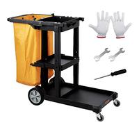 VEVOR Carrello per Pulizia di Servizio 3 Ripiani con Sacco per Raccolta Spazzatura Ruote in PVC Capacità Carico Max. 90,7kg, Carrello di Pulizia 3 Ripiani PP Sacco Raccolta Hotel Aeroporto Magazzino