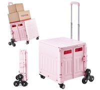VEVOR Carrello Pieghevole, Carrello Portaoggetti Portatile 65 L con Ruote per Salire, Carrello a Mano con Ruote Girevoli 360° Maniglia Telescopica per l'Ufficio, l'Insegnante, in Movimento, Rosa