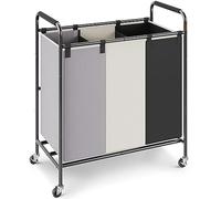 VEVOR Carrello Portabiancheria a 3 Sezioni, Cesta Porta Biancheria con Grande Sacchi Rimovibili Tessuto Oxford e Ruote in Gomma, Portabiancheria Mobile in Ferro Carico 15 kg per Lavanderia Multiuso
