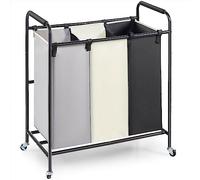 VEVOR Carrello Portabiancheria a 3 Sezioni, Cesta Porta Biancheria con Grande Sacchi Rimovibili Tessuto Oxford e Ruote in Gomma, Portabiancheria Mobile in Ferro Carico 15 kg per Lavanderia Multiuso
