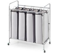 VEVOR Carrello Portabiancheria a 4 Sezioni, 765x406x865 mm Cesta Porta Biancheria con 4 Sacchi Rimovibili Tessuto Oxford, Portabiancheria Mobile in Ferro con Ruote in Gomma Carico 20KG per Lavanderia