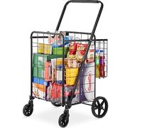 VEVOR Carrello Portabiancheria con 4 Ruote Cesto di Lavanderia Portabiancheria con Cesto Posteriore Portaoggetti Carico Max. 50kg, Carrello 6,21kg Portaspesa Portabiancheria con Ruote Cesto Posteriore