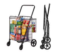 VEVOR Carrello Portabiancheria con 4 Ruote Cesto di Lavanderia Portabiancheria con Cesto Posteriore Portaoggetti Carico Max. 50kg, Carrello 6,21kg Portaspesa Portabiancheria con Ruote Cesto Posteriore
