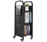 VEVOR Carrello Portalibri con Ruote 320 x 350 x 935 mm Carrello Rotante Porta Libri, Carico 100 kg Ripiani a L Monofacciali con Ruote Bloccabili 5 cm per Scaffali di Casa, Ufficio e Scuola, Nero