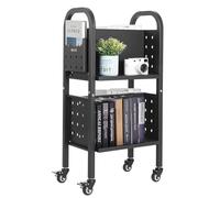 VEVOR Carrello Portalibri con Ruote 450 x 330 x 880 mm Carrello Rotante Porta Libri, Carico 70 kg Ripiani a L Bifacciali con Ruote Bloccabili 5 cm per Scaffali di Casa, Ufficio e Scuola, Nero