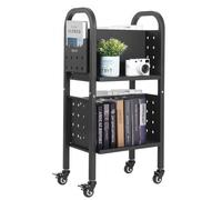 VEVOR Carrello Portalibri con Ruote 450 x 330 x 880 mm Carrello Rotante Porta Libri, Carico 70 kg Ripiani a L Bifacciali con Ruote Bloccabili 5 cm per Scaffali di Casa, Ufficio e Scuola, Nero