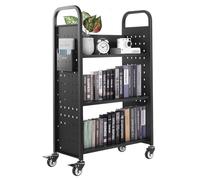 VEVOR Carrello Portalibri con Ruote 770 x 380 x 1220 mm Carrello Rotante Porta Libri, Carico 150 kg Ripiani a L Monofacciali con Ruote Bloccabili 7,6 cm per Scaffali di Casa, Ufficio e Scuola, Nero
