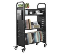 VEVOR Carrello Portalibri con Ruote 770 x 380 x 1220 mm Carrello Rotante Porta Libri, Carico 150 kg Ripiani a V Monofacciali con Ruote Bloccabili 7,6 cm per Scaffali di Casa, Ufficio e Scuola, Nero