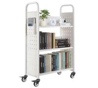 VEVOR Carrello Portalibri con Ruote 770 x 380 x 1220 mm Carrello Rotante Porta Libri, Carico 150 kg Ripiani a L Monofacciali con Ruote Bloccabili 7,6 cm per Scaffali di Casa, Ufficio e Scuola, Bianco