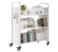 VEVOR Carrello Portalibri con Ruote 970 x 515 x 1225 mm Carrello Rotante Porta Libri, Carico 150 kg Ripiani a W Bifacciali con Ruote Bloccabili 7,6 cm per Scaffali di Casa, Ufficio e Scuola, Bianco