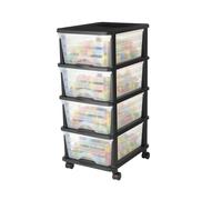 VEVOR Carrello Portaoggetti in Plastica con 4 Cassetti, Torre Portaoggetti su Ruote, Scatola Mobile a 4 Livelli, Contenitore Trasparente per Forniture di Ufficio, Aule, Laboratori Artigianali