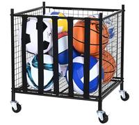 VEVOR Carrello portaoggetti per palloni Sportivi, Gabbia per Pallacanestro con Cinghie Elastiche, Organizer per Attrezzature Sportive per Interni ed Esterni, scaffale in Acciaio per Garage, Centri