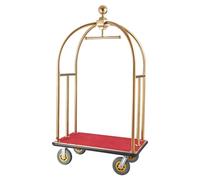 VEVOR Carrello Portavaligie per Hotel, Carico 680 kg Carrello Trasporto Portavaligie in Acciaio Inox Spazzolato con Montanti Curvi, Ponte in Moquette Rossa, Ruote in Gomma 203,2 mm per Hotel Condomini