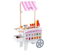 VEVOR Carretto dei Gelati per Bambini, con Accessori, Negozio di Finzione con Carrello Portaoggetti, Cono Gelato Ghiacciolo, Tenda da Sole, Congelatore, Cassetti Portaoggetti, Menu Capovolti