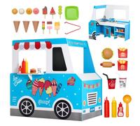 VEVOR Carretto dei Gelati per Bambini in Legno, per Camioncini dei Gelati, Supporto per Giochi di Finzione, con Volante Lavagna, Scanner per Pagamenti, Congelatore, Rubinetto Lavandino