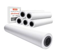 VEVOR Carta per Plotter di Grande Formato, 609,6 mm x 45,7 m, 6 Rotoli CAD Bond Rolls con Anima 50,8 mm, Rotoli di Carta per Plotter 15 kg, Carta per Disegni CAD, Progetti di Ingegneria, Mappe GIS