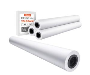 VEVOR Carta per Plotter di Grande Formato, 914,4 mm x 45,7 m, 4 Rotoli CAD Bond Rolls con Anima 50,8 mm, Rotoli di Carta per Plotter 15 kg, Carta per Disegni CAD, Progetti di Ingegneria, Mappe GIS