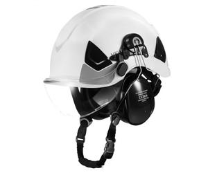VEVOR Casco di Sicurezza in ABS Omologato ANSI/ISEA Z89.1 con Visiera e Cuffie Antirumore, Casco Protettivo da Lavoro Costruzione, per Edilizia Industriale, Bianco