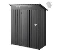 VEVOR Casetta da Giardino in Metallo 153,3 x 87,6 cm, Capanno da Giardino per Esterni, Porte Chiudibili a Chiave, Casetta da Giardino con Tetto Spiovente, per Organizzare Attrezzi, Biciclette, Grigio