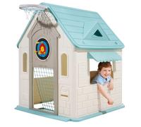 VEVOR Casetta da Gioco per Esterni, Casetta da Gioco con Giochi di Ruolo, Basket, Freccette, Calcio, Lancio degli Anelli, Finestra e Porta Comoda, Set di Scivoli per Bambini, Bordi Lisci