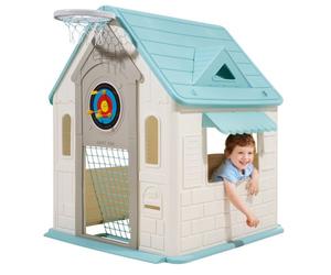 VEVOR Casetta da Gioco per Esterni, Casetta da Gioco con Giochi di Ruolo, Basket, Freccette, Calcio, Lancio degli Anelli, Finestra e Porta Comoda, Set di Scivoli per Bambini, Bordi Lisci