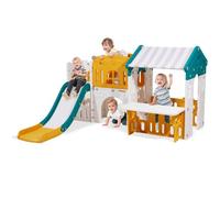 VEVOR Casetta da Gioco per Esterni, Versatile Parco Giochi per Bambini con Scivolo, Canestro, Telescopio, Volante, Tunnel per Gattonare, Vetrina, Struttura di Gioco Aperta per Bambini