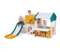 VEVOR Casetta da Gioco per Esterni, Versatile Parco Giochi per Bambini con Scivolo, Canestro, Telescopio, Volante, Tunnel per Gattonare, Vetrina, Struttura di Gioco Aperta per Bambini