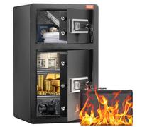 VEVOR Cassaforte a Doppia Anta da 127,4 L con Serratura a Chiave e Password, Cassaforte con Borsa Ignifuga, Portachiavi, Luce LED, 2 Divisori Regolabili Rimovibili per Denaro documenti Gioielli Nero