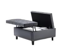 VEVOR Cassapanca Poggiapiedi Contenitore, ca. 80 x 80,5 x 43 cm, in Pelle PU e Spugna ad Alta Densità, con Tavolino da Caffè Imbottito, Bottone Trapuntato, Piano Sollevabile, per Soggiorno, Grigio