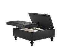 VEVOR Cassapanca Poggiapiedi Contenitore, Quadrato da 863-940 mm in Pelle PU e Spugna ad Alta Densità, con Tavolino da Caffè Imbottito, Bottone Trapuntato, Piano Sollevabile, per Soggiorno, Nero