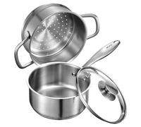 VEVOR Casseruola da Cucina, Capacità da 1,4L con Coperchio in Vetro Strato di Vapore con Manico, Pentole per Zuppa Verdure Spaghetti in Acciaio Inox, Casseruola da Cucina