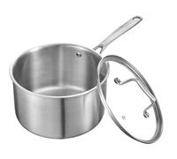 VEVOR Casseruola da Cucina, Capacità da 3,79 L con Coperchio in Vetro con Manico Ergonomico, Pentola per Zuppa Latte Verdure in Acciaio Inox, Casseruola da Cucina