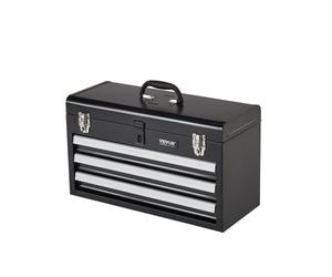 VEVOR Cassetta degli Attrezzi in Metallo, 520 mm con 3 Cassetti Cassetta degli Attrezzi Portatile in Metallo, Cassetta degli Attrezzi con Rivestimenti Piedini, Acciaio con Cuscinetti a Sfera, Nero