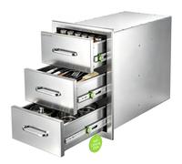 VEVOR Cassetti da Incasso per Cucina da Esterno 57x50,5x35,2 cm 3 Ripiani Mobiletto per Isola Barbecue, Bancone da Giardino, Postazione Griglia, con Manico, Organizzazione Utensili Pentole Accessori