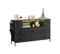 VEVOR Cassettiera con 10 Cassetti, Cassettiera in Tessuto con Contenitori in Tessuto, Cassetti Portaoggetti per Armadio con Ripiano Portaoggetti Aperto, Luci a LED e Presa Integrata, per Armadio, Nero