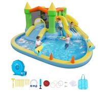VEVOR Castello Gonfiabile da Esterno per Bambini 382 x 398 x 197 cm con Scivolo Piscina Gioco d'Acqua, Castello Gonfiabile Capienza ca. 3-4 Bambini per Età 3-8 Anni, Carico max. 160 kg