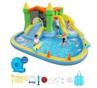 VEVOR Castello Gonfiabile da Esterno per Bambini 382 x 398 x 197 cm con Scivolo Piscina Gioco d'Acqua, Castello Gonfiabile Capienza ca. 3-4 Bambini per Età 3-8 Anni, Carico max. 160 kg