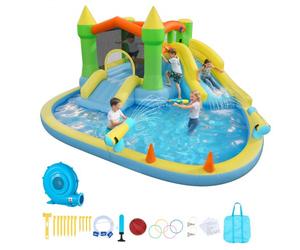 VEVOR Castello Gonfiabile da Esterno per Bambini 382 x 398 x 197 cm con Scivolo Piscina Gioco d'Acqua, Castello Gonfiabile Capienza ca. 3-4 Bambini per Età 3-8 Anni, Carico max. 160 kg