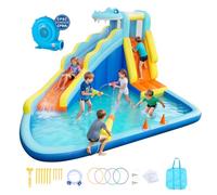 VEVOR Castello Gonfiabile da Esterno per Bambini Parco Acquatico 353x400x235 cm, Castello Gonfiabile con Scivolo Parete da Arrampicata Capienza ca. 3-4 Bambini 3-8 Anni, Gioco d'Acqua per Esterno