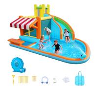 VEVOR Castello Gonfiabile da Esterno per Bambini Parco Acquatico 455x390x238 cm, Castello Gonfiabile con Scivolo Piscina Bancarella Capienza ca. 3-4 Bambini 3-8 Anni, Gioco d'Acqua per Esterno