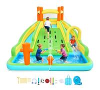 VEVOR Castello Gonfiabile Parco Acquatico per Bambini 405 x 347 x 255 cm da Esterno, Castello Gonfiabile con 2 Scivoli Parete da Arrampicata Capienza 3-4 Bambini da 3-8 Anni Gioco d'Acqua