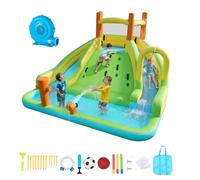 VEVOR Castello Gonfiabile Parco Acquatico per Bambini 405 x 347 x 255 cm da Esterno, Castello Gonfiabile con 2 Scivoli Parete da Arrampicata Capienza 3-4 Bambini da 3-8 Anni Gioco d'Acqua